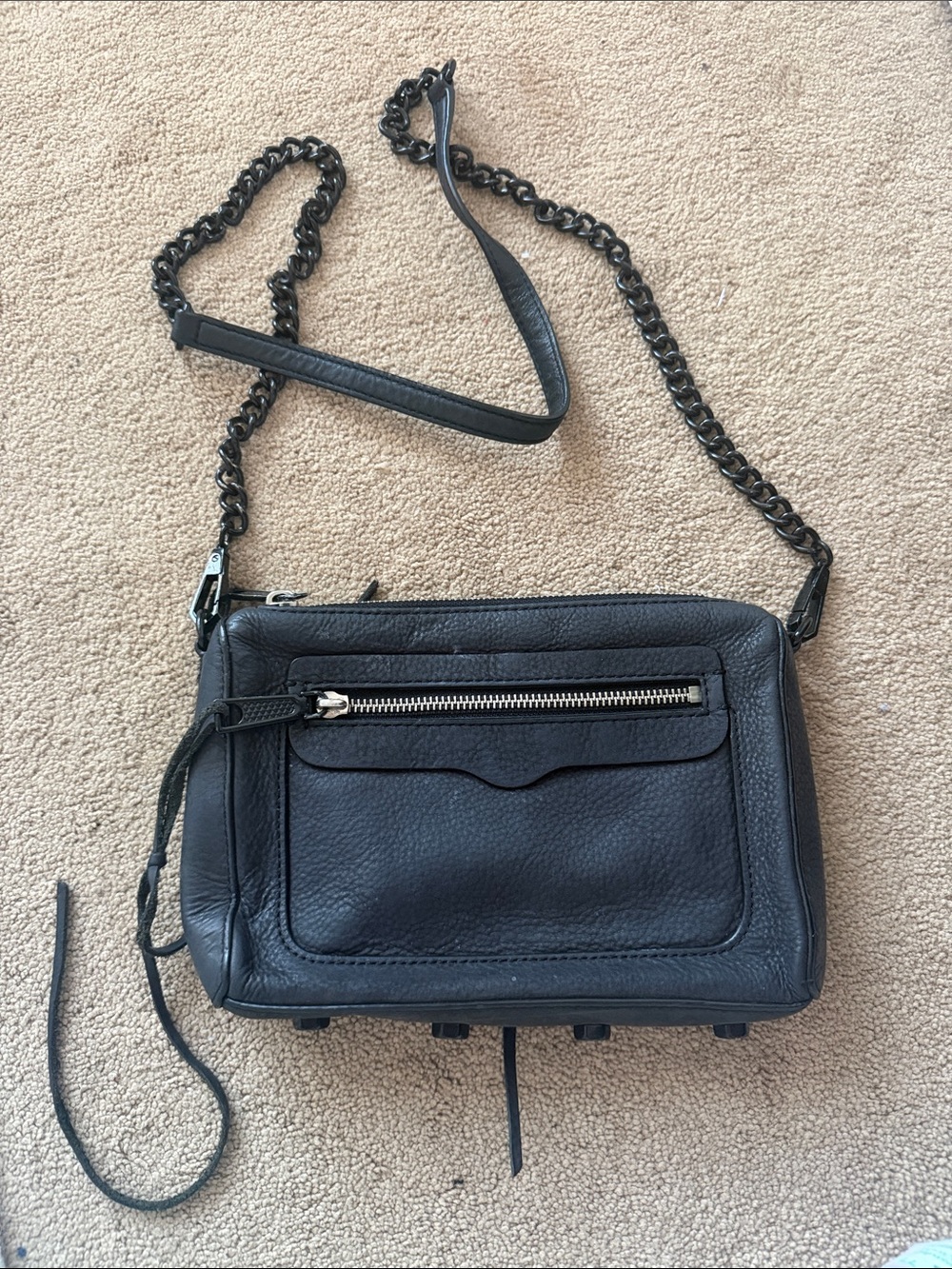 Rebecca Minkoff Black Leather Mini MAC Crossbody with Gunmetal Chain